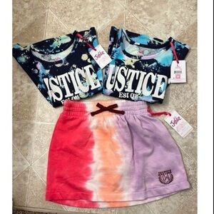 Girls Large Justice Skirt and T shirt bundle
